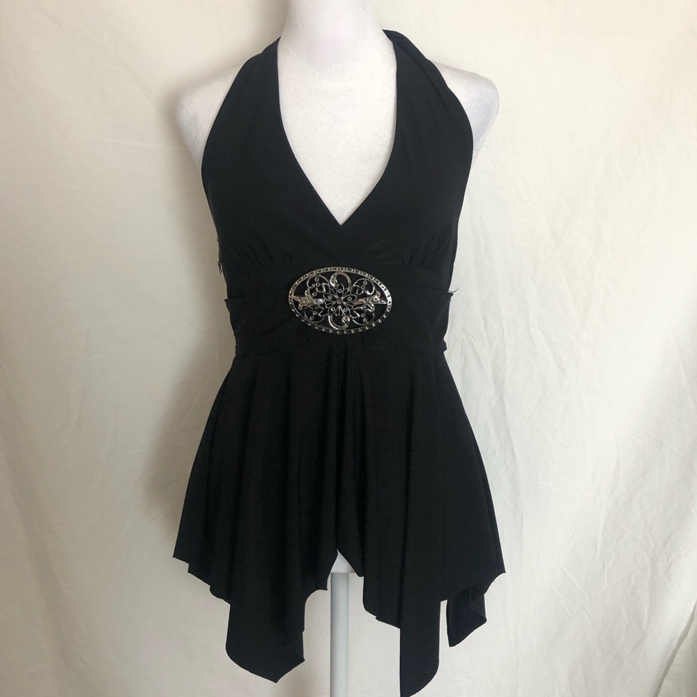 Black Halter Top with Silver Accent